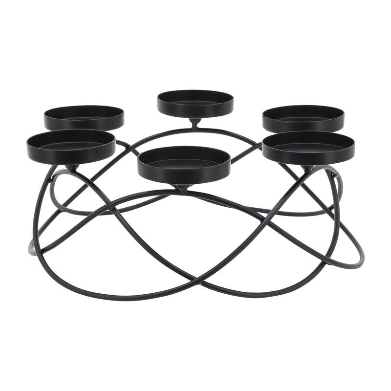 6"Hx14" Diameter Metal 6-Pillar Candle Holders in Black, Stylish and Elegant Holders for Tealights and Decorative