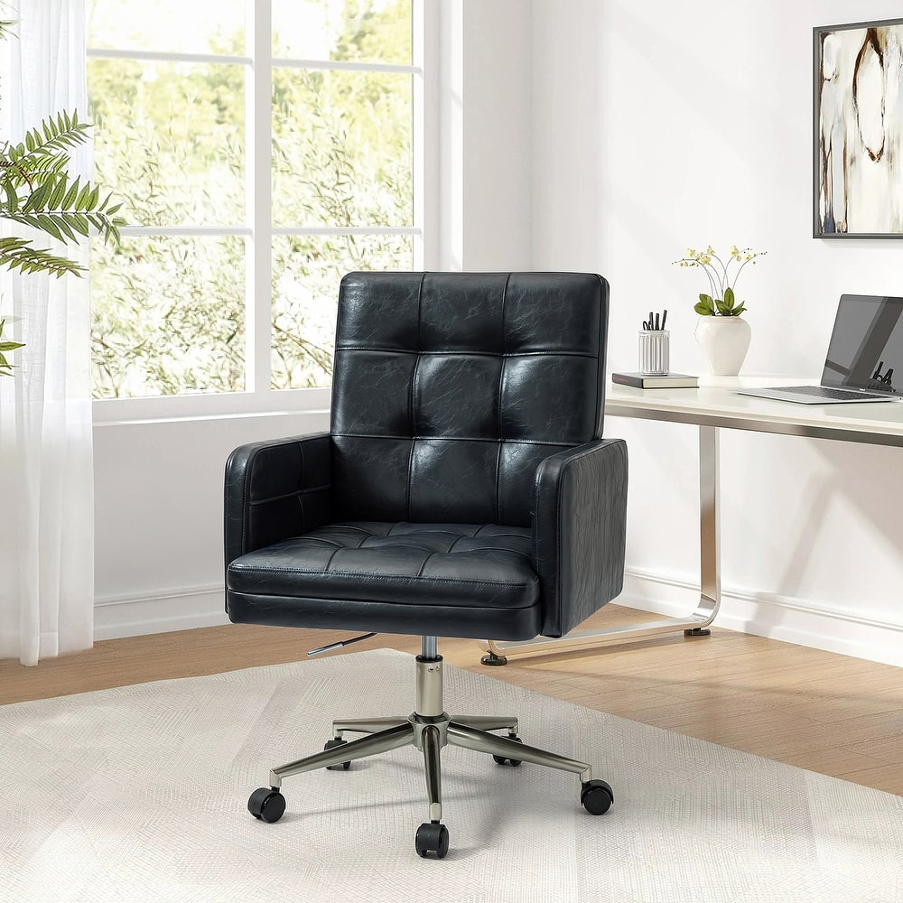 Lorenz Modern Vegan Leather Height-adjustable 360° Swivel Office Chair with Tufted Backrest by HULALA HOME