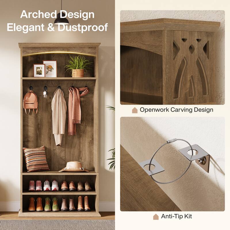 71" Coat Rack with Shoe Bench, 4-in-1 Entryway Hall Tree with 5 Hooks