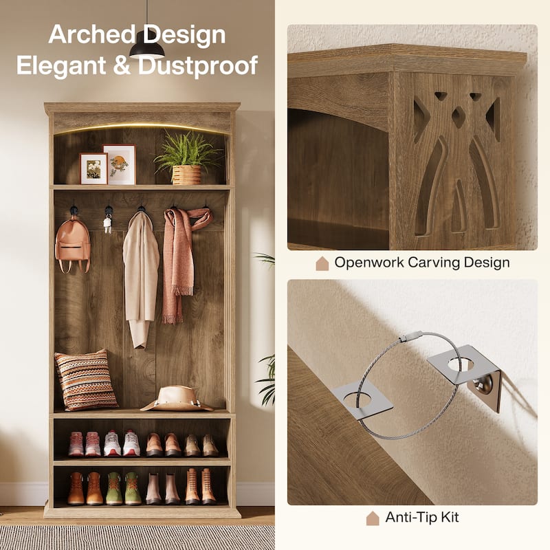 Hall Tree with Bench and Shoe Storage, 71" Coat Rack with Shoe Bench