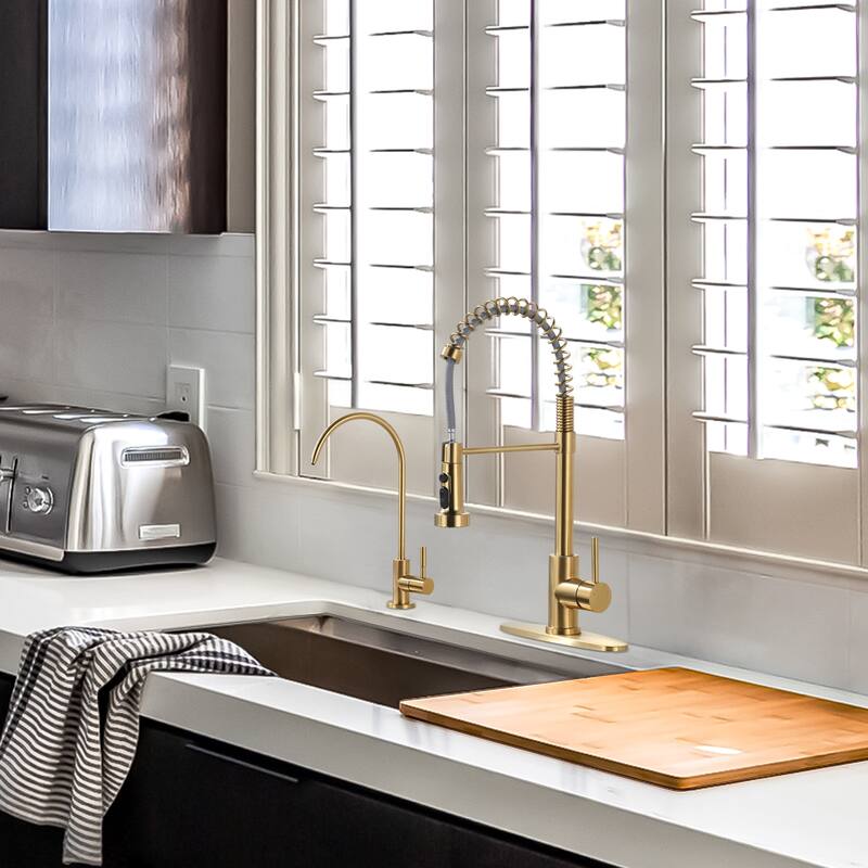 WOWOW Three Function Pull Down Kitchen Faucet with Drinking Water Faucet