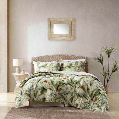 Tommy Bahama Palmiers Green Cotton Sateen Reversible 4-piece Comforter Set