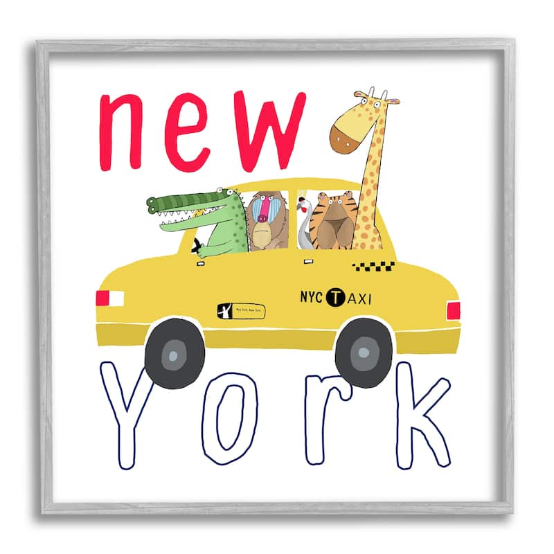 Stupell New York Taxi Animals Framed Giclee Art Design by Carla Daly - 12 x 12 - Grey
