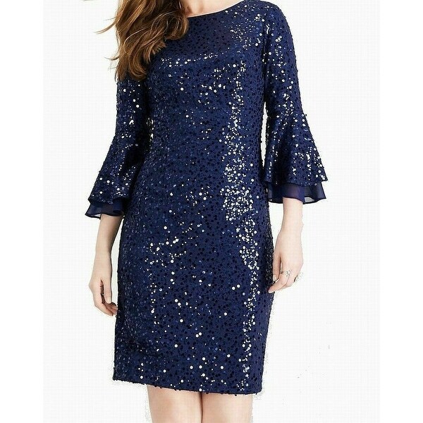 Shop Slny Womens Shift Dress Navy Blue Size 8 Sequined Ruffled