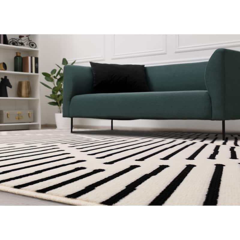 Forte Black White Stripes Area Rug