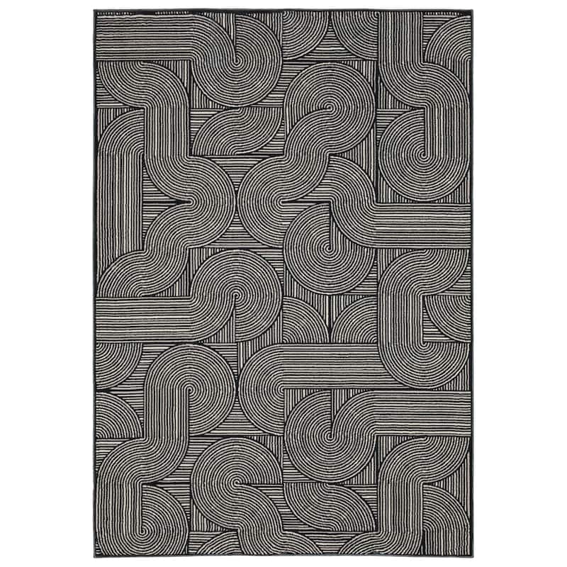 Valencia Modern Geometric Midnight Blue Area Rug
