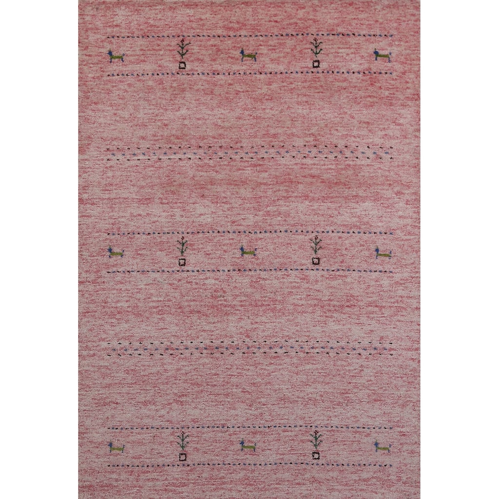 Animals Pink Gabbeh Indian Rug Handmade Wool Carpet - 4'0" x 5'8"