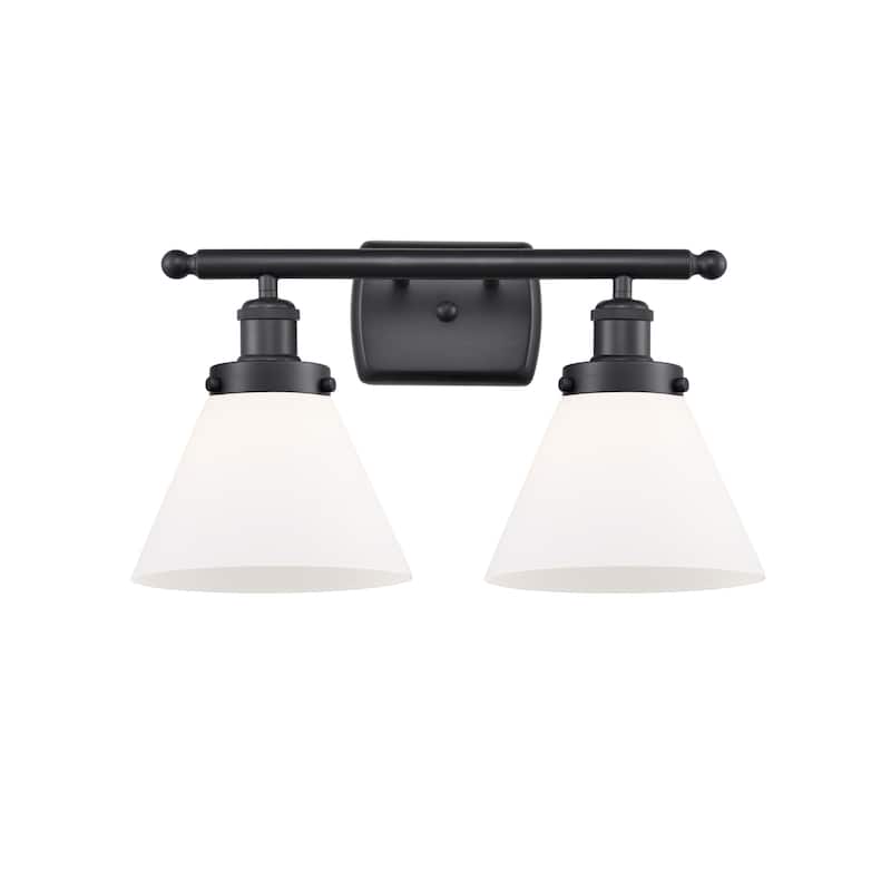 Innovations Lighting Large Cone 2 Light 16" Wide Vanity Light - Matte Black / Matte White
