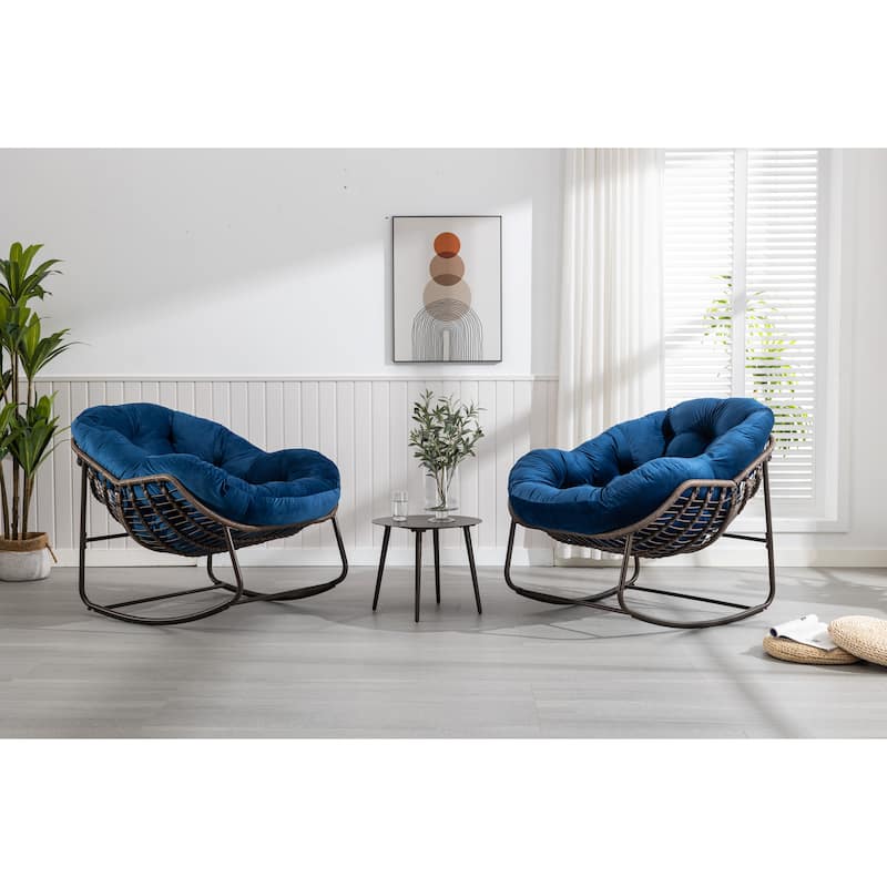 Outdoor Rattan Rocking Chair,Padded Cushion Rocker Recliner Chair Outdoor for Front Porch, Living Room, Patio, Garden