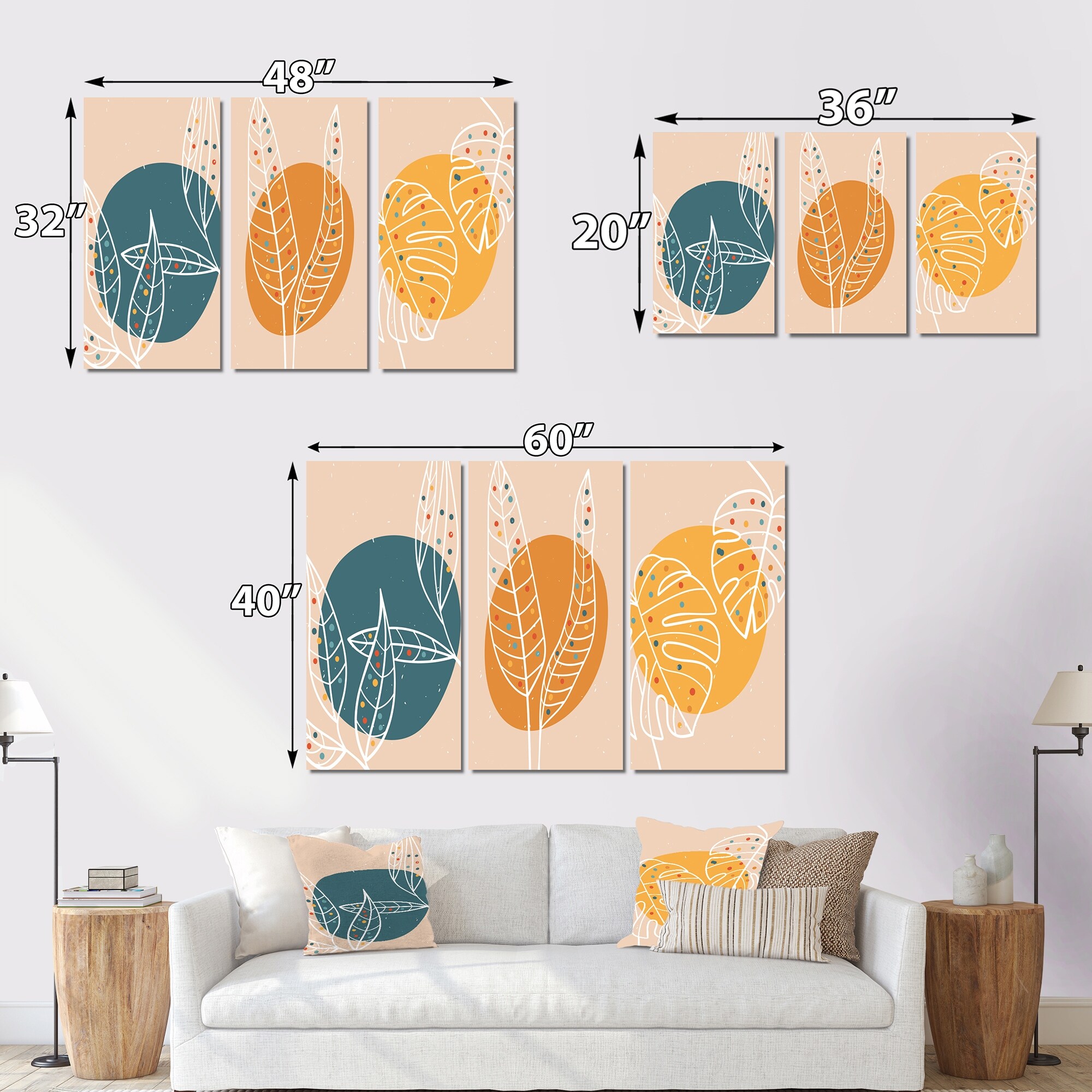 Designart White Botanical Silhouettes on Retro Colors I - Vibrant Floral Art Print for Modern Home Decor-image