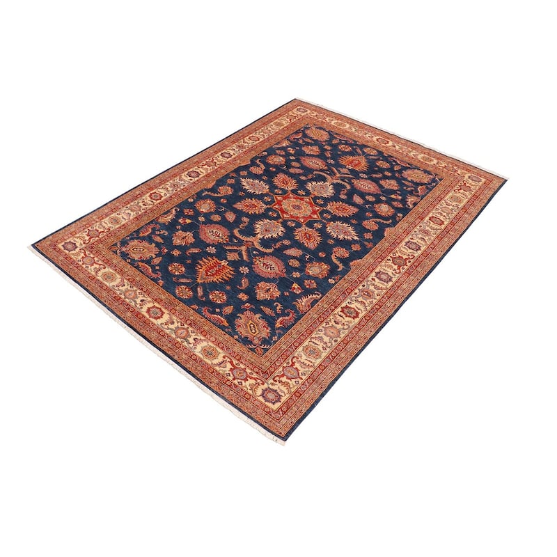 Super Kazak Sammie Blue/Beige Wool Rug (7'11 x 11'2) - 7'11" x 11'2"
