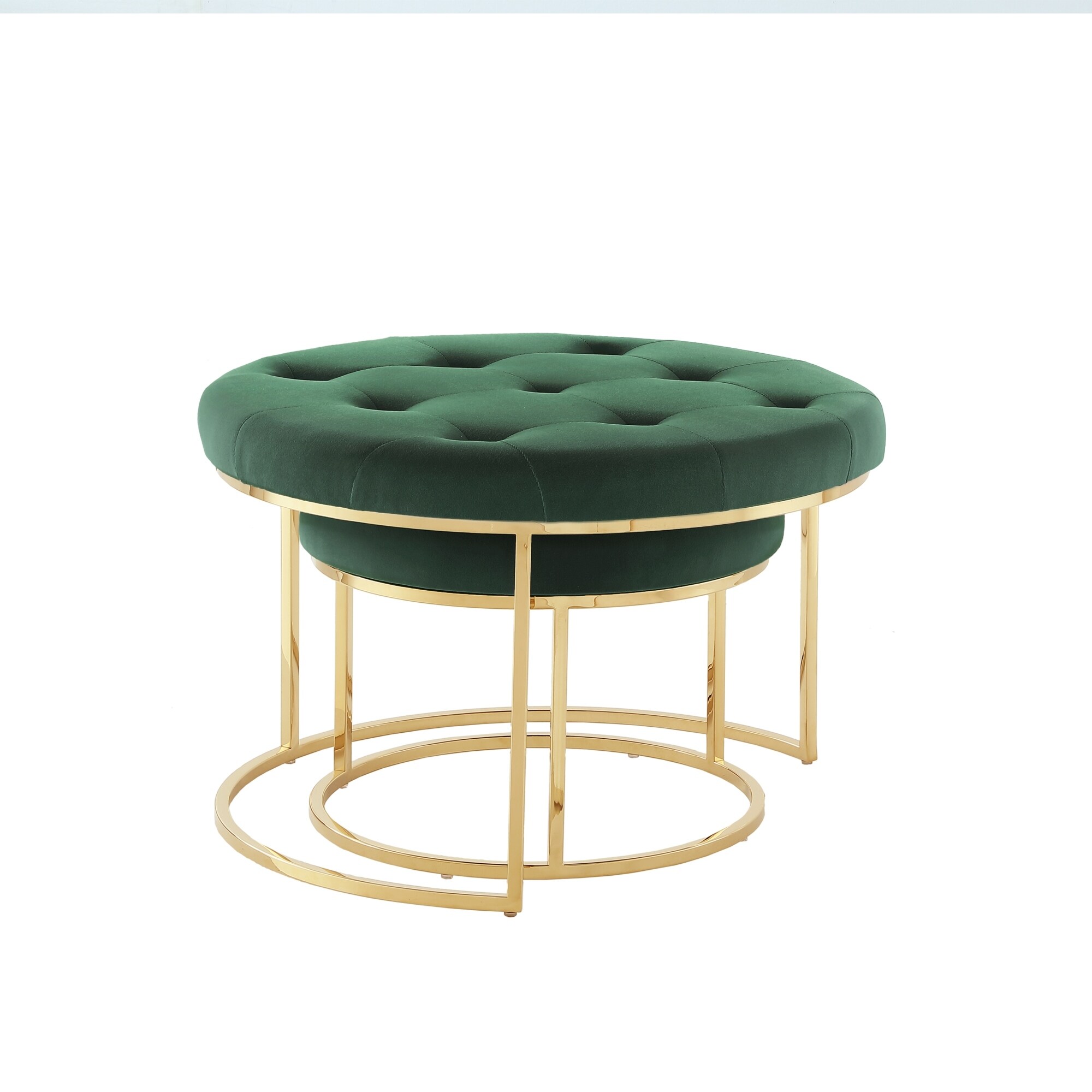 Nicole Miller Blaise Nesting Ottoman Set Round Polished Metal