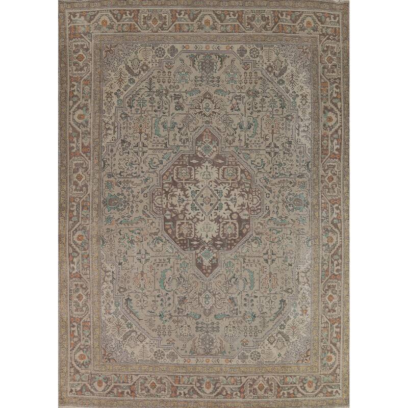 Tabriz Persian Vintage Area Rug Hand-Knotted Bedroom Wool Carpet - 9'6" x 12'8"