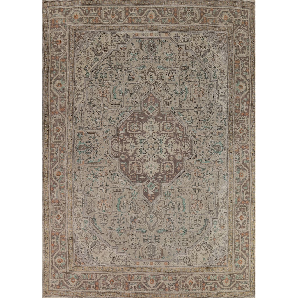 Tabriz Persian Vintage Area Rug Hand-Knotted Bedroom Wool Carpet - 9'6" x 12'8"