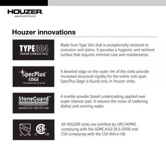 Houzer Medallion 17-1/2" Single Basin Drop In 18-Gauge Stainless Steel - Stainless Steel
