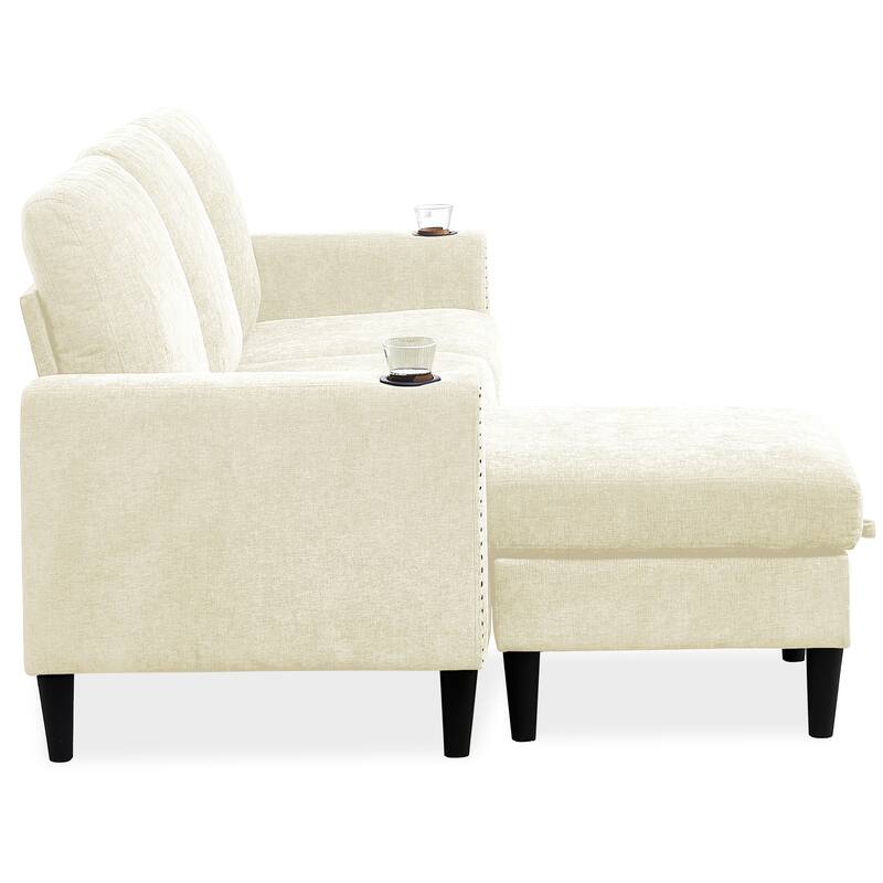 Contemporary Chenille L-Shape Sofa with Storage Chaise for Living Room, Apartment, Office