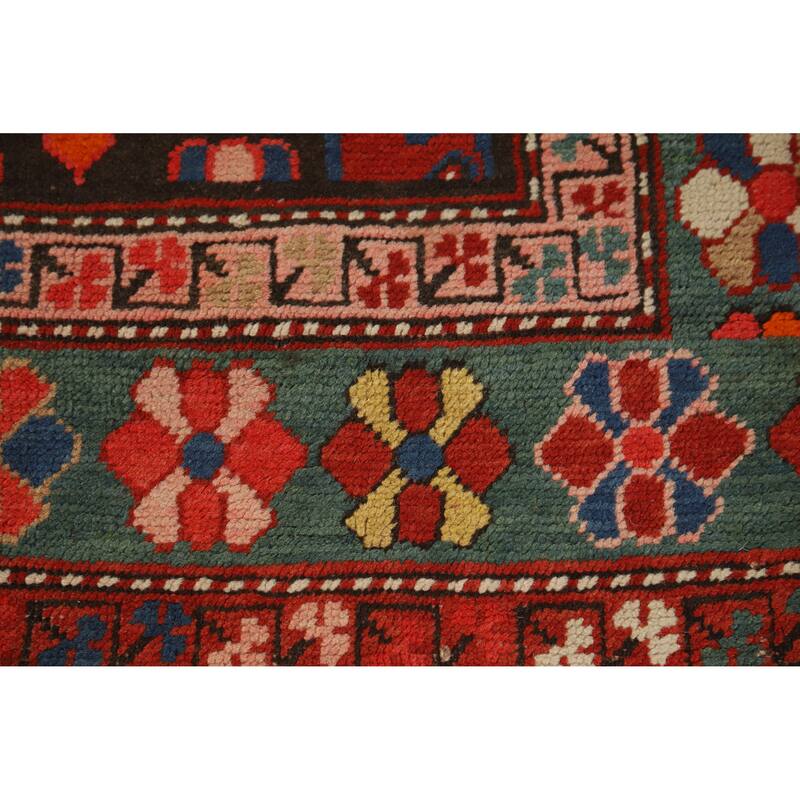 Hand Knotted Oriental 100% Wool Carpet Traditional Tribal Brown Kazak Runner Rug - 12' 6'' X 3' 4''