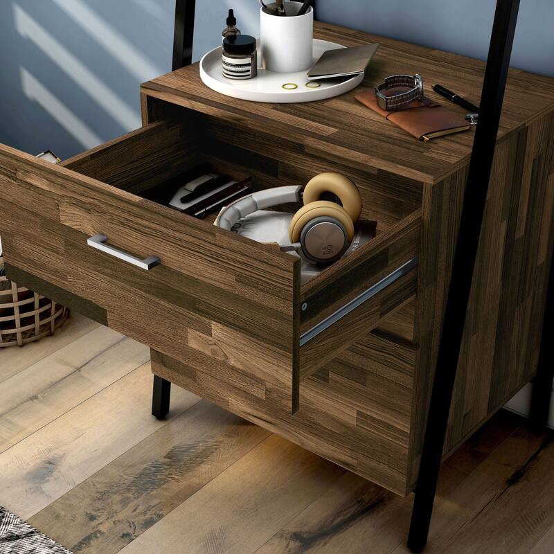 DH BASIC Contemporary Iron 2-Drawer Bookshelf with File Cabinet by Denhour
