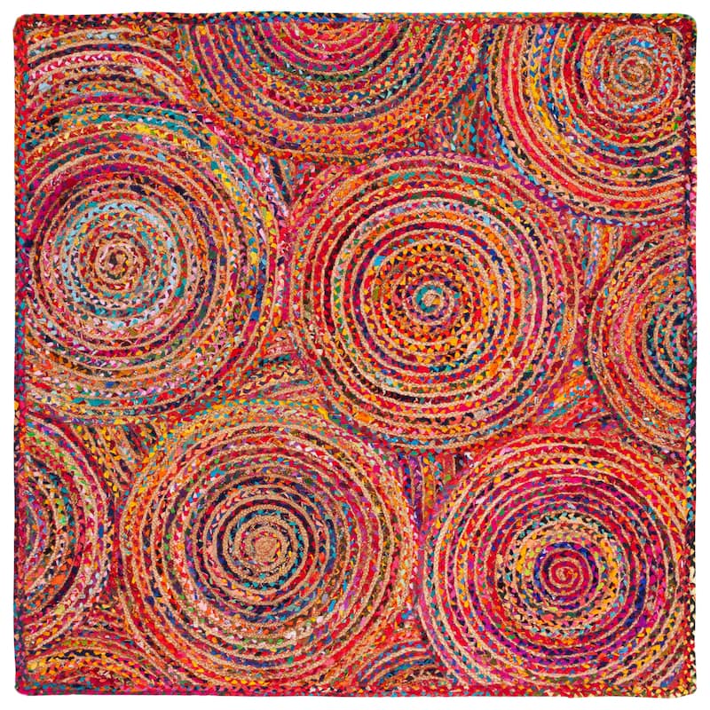SAFAVIEH Handmade Cape Cod Eulogia Coastal Jute Rug - 6' Square - Red/Multi