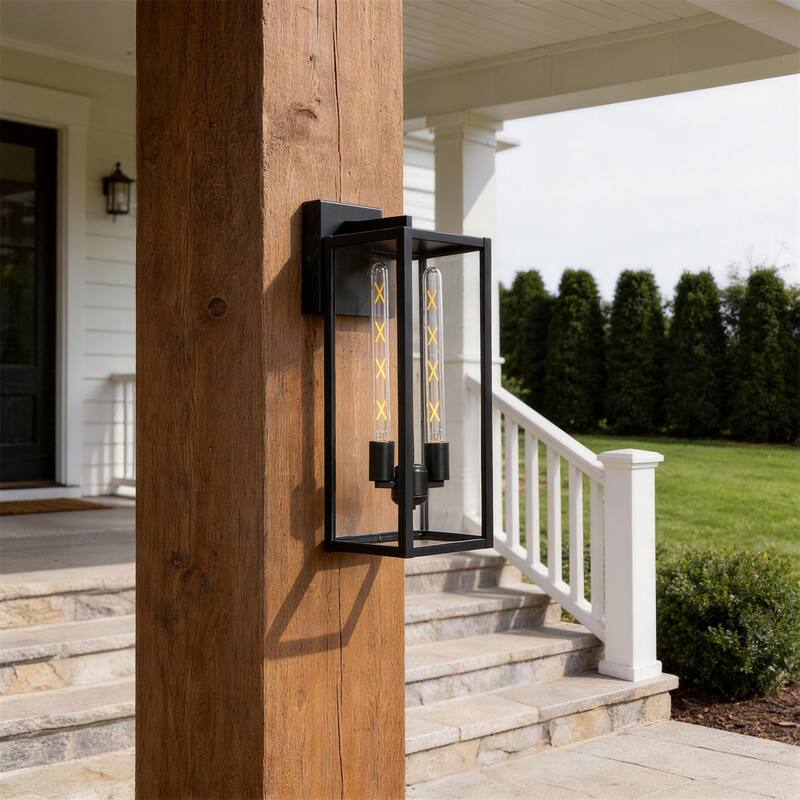 Large Medium Iron Rectangular Outdoor Wall Light - Single - Large