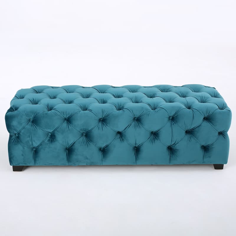 Velvet Tufted Bench Ottoman with Wooden Legs, Luxury Entryway Bench Bed-End Upholstered Bench for Mudroom, Bedroom