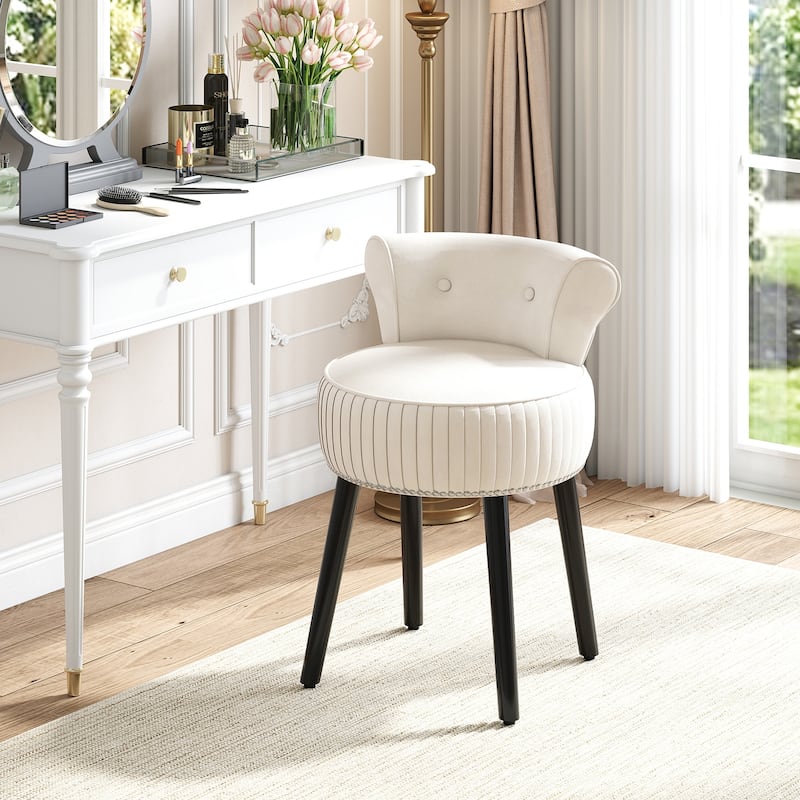 Gymax Velvet Vanity Chair w/ Back Tufted Low Back & Solid Wood Legs