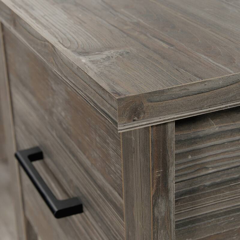 Wood L-Shaped Desk with File Drawer, Brown