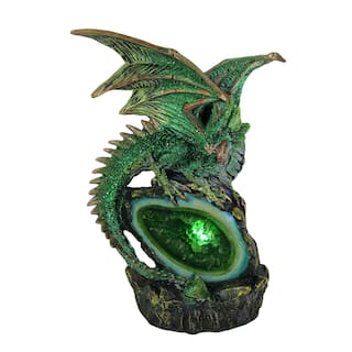 Glittery Green Wicked Dragon Color Changing Led Geode Statue - 8 X 5.5 X 4.5 inches