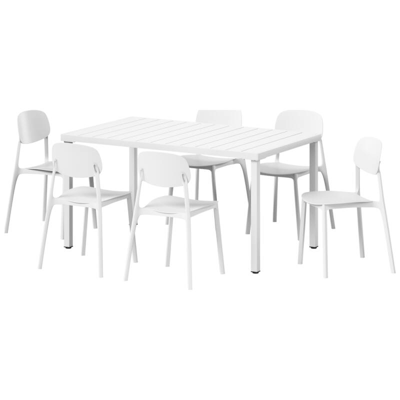 Frond and Form 6-Person Outdoor Rectangular Dining Set - White