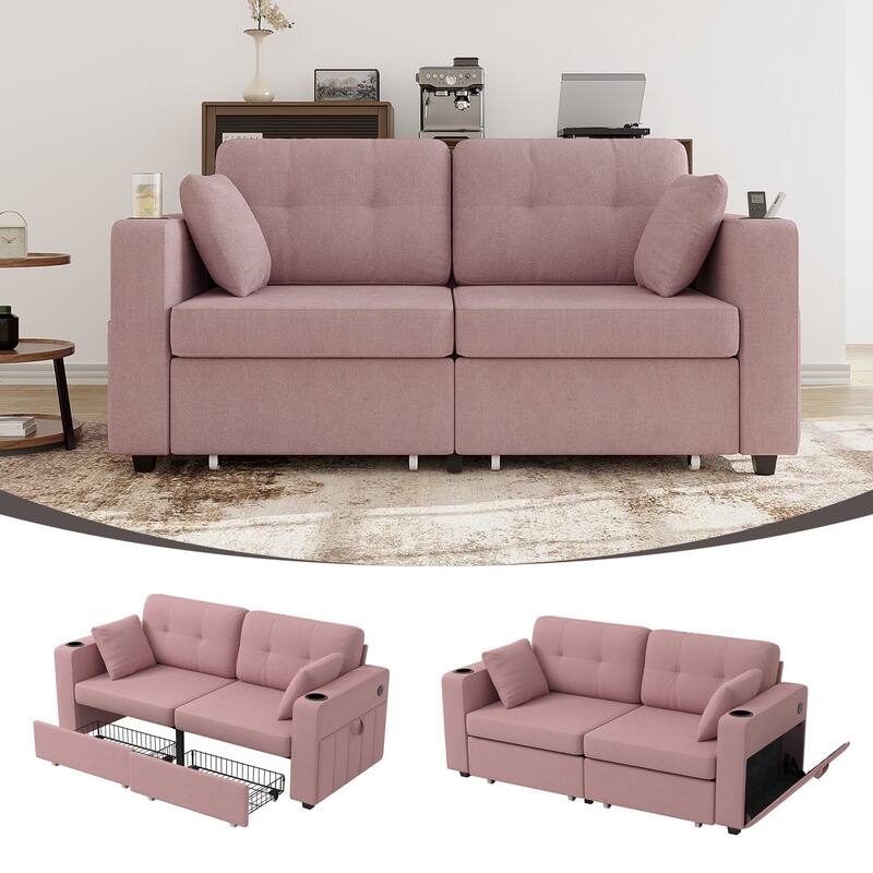 67.76" Chenille 3-Seater Sofa with USB Ports and Storage