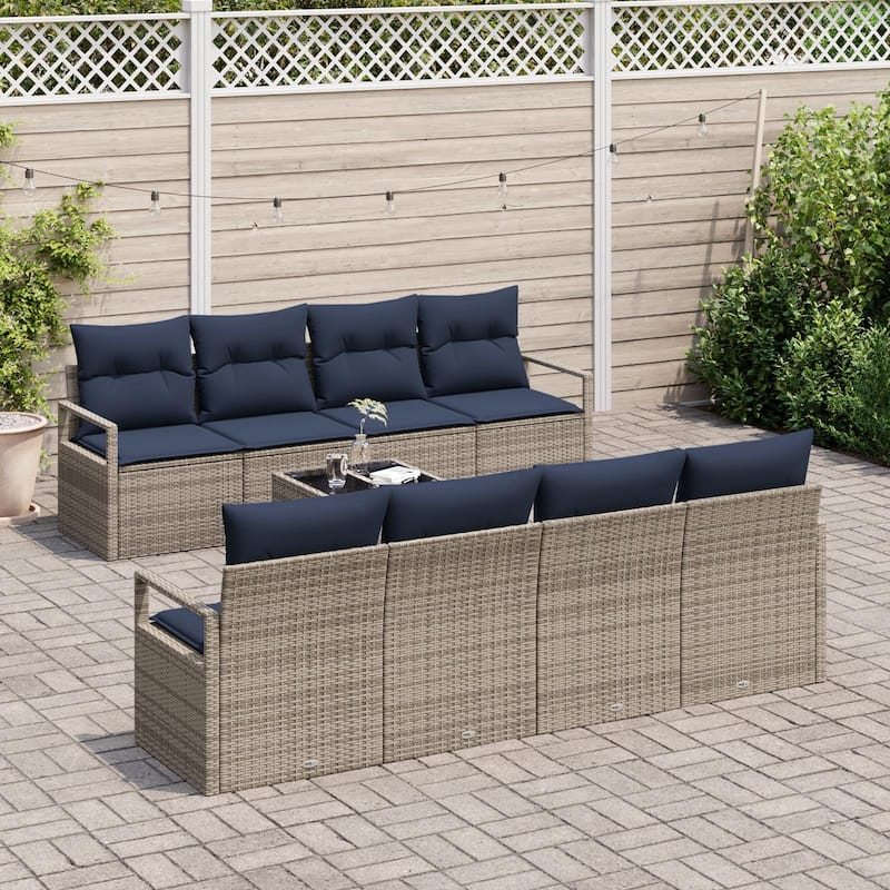 vidaXL 9 Garden Sofa Set with Cushions Black/Brown/Grey Poly Rattan - 90.6 x 24.4 x 27.2
