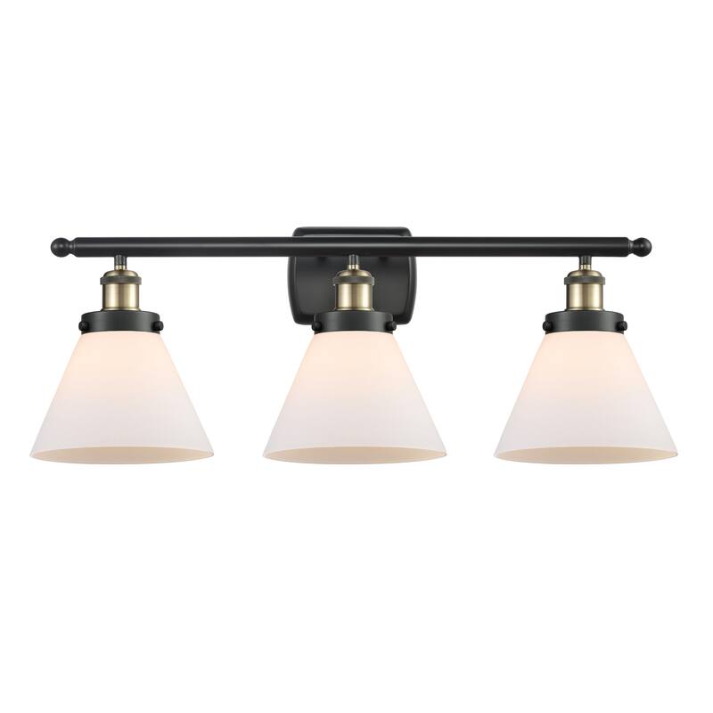 Innovations Lighting Ballston Urban Cone - 3 Light 28" Bath Vanity Light - Black Antique Brass/Matte White