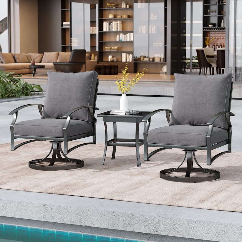 Uixe 3-Piece Outdoor Swivel Rocker With Cusion and Side Table - Grey
