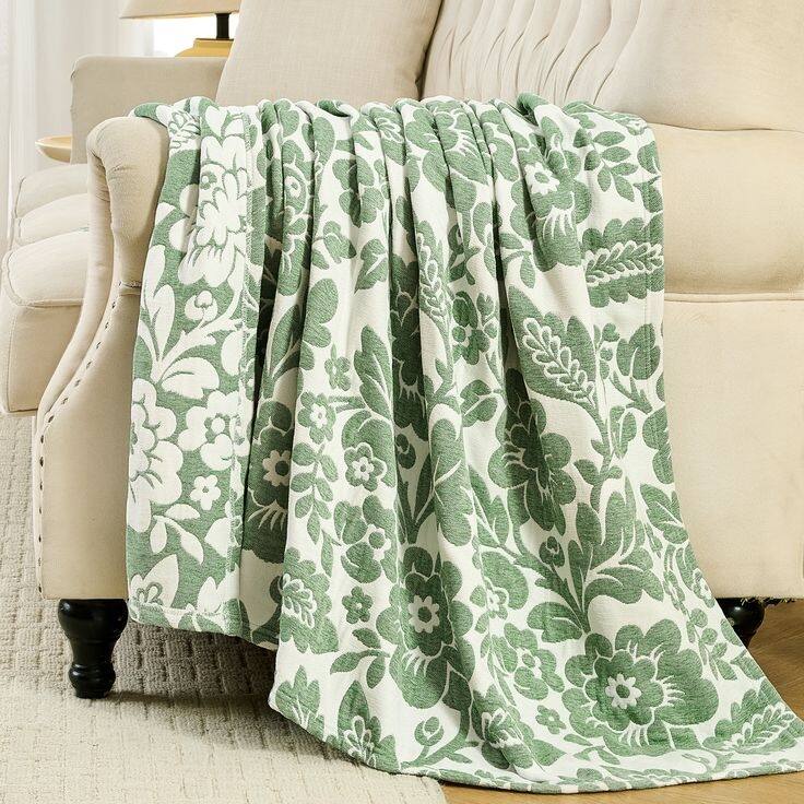 50" x 60" Reversible Chenille Jacquard Throw Blanket, Ultra Soft Texture, Lightweight & Cozy, Machine Washable Blanket