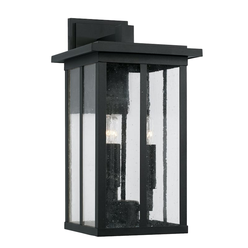Barrett 9.25" 3-light Outdoor Wall Lantern w/ Antiqued Glass - Black