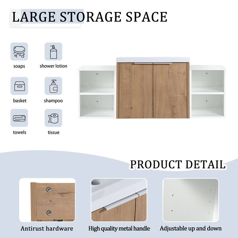 48" Modern Wall-Mounted Bathroom Vanity with Double Soft-Close Doors, Resin Sink, Eco-Friendly Plywood