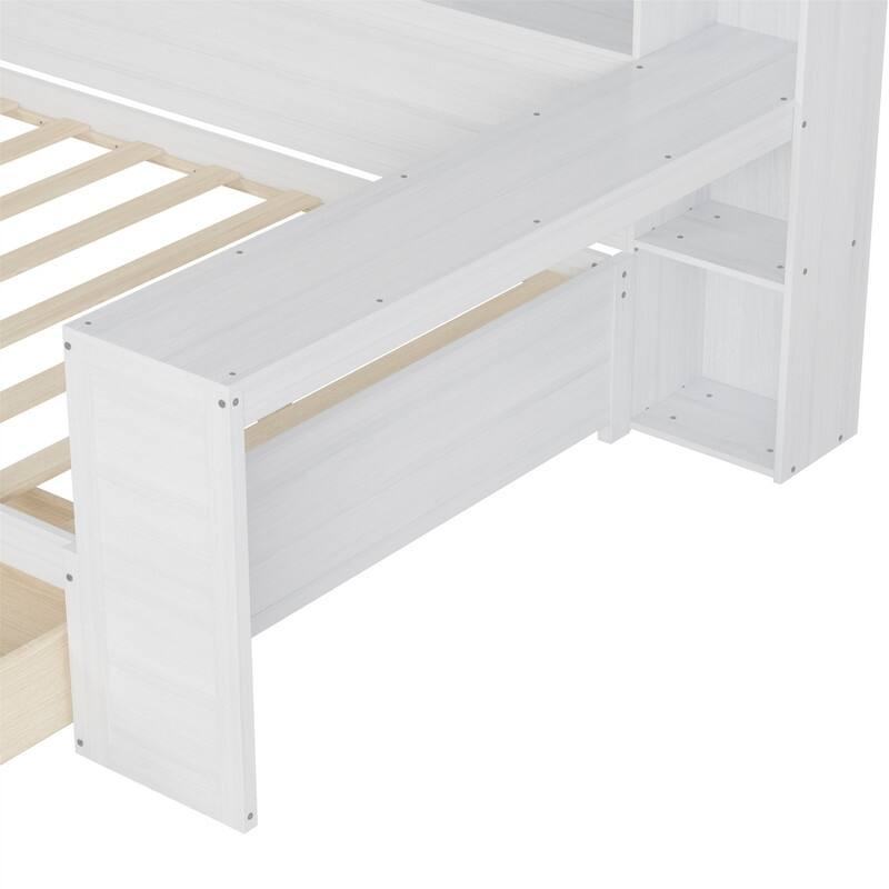Twin/Full Size Daybed with 2 Storage Drawers and Study Desk, Wooden Multi-functional Sofa Bed Frame with Storage Shelves
