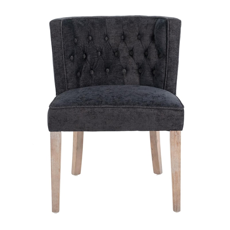 Cly Dining Side Chair Set of 2, Dark Gray, Natural Brown Solid Wood