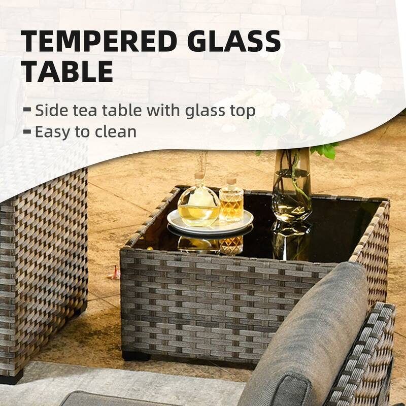 OVIOS Patio Wicker Furniture Wide Arm 7-piece Fire Pit Set with Table