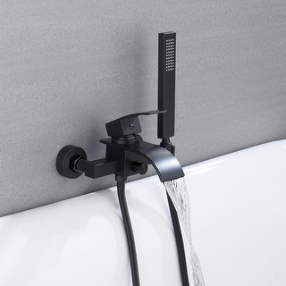Waterfall Wall-mount Bath Tub Filler Faucet with Handheld Shower matte black - 8' x 10'