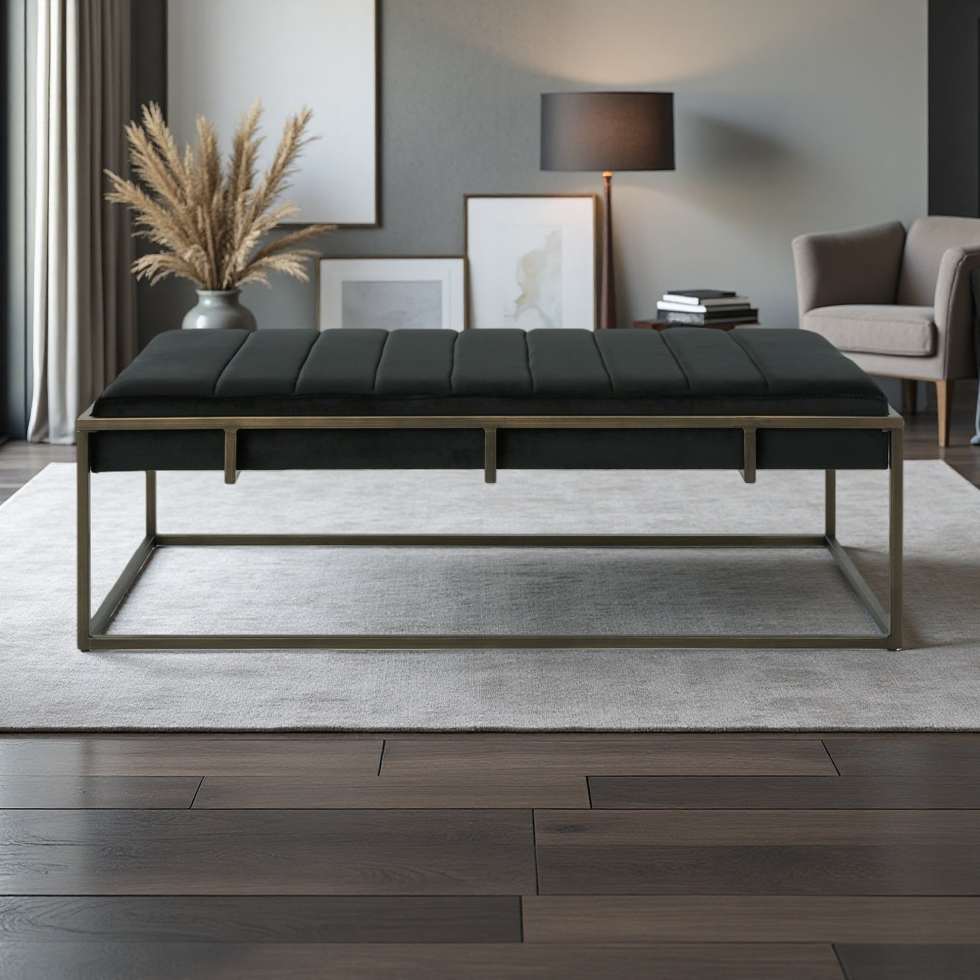 49"L Metal Frame Velvet Upholstered Ottoman Bench