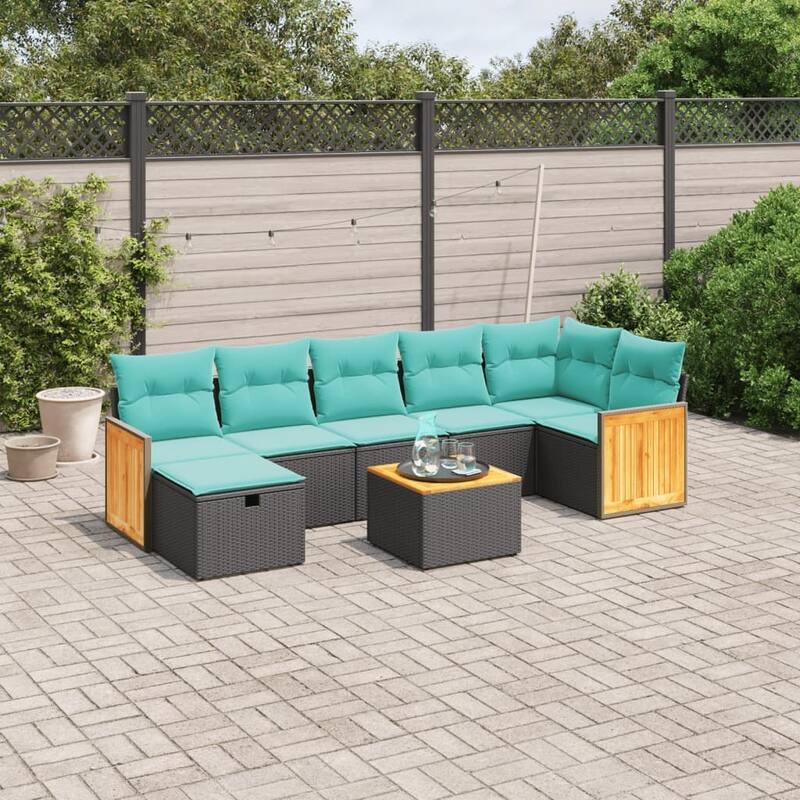 vidaXL Patio Sofa Set with Cushions Outdoor Conversation Furniture Poly Rattan - 24.4" x 24.4" x 27.2" - Black without storage