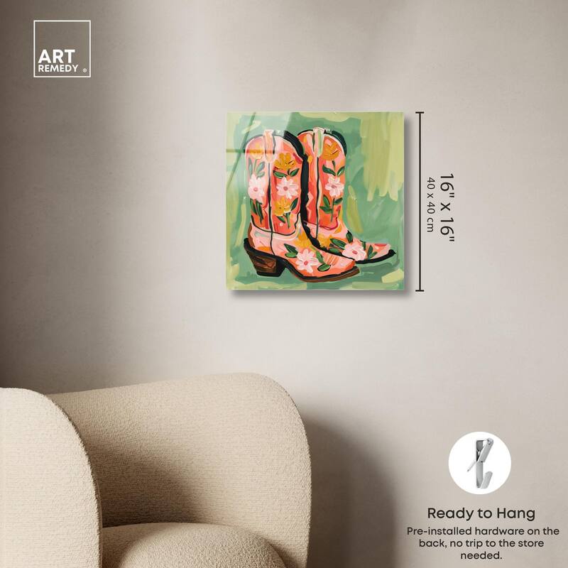 Wildflower Cowboy Boots Acrylic by Art Remedy, Ready to Hang