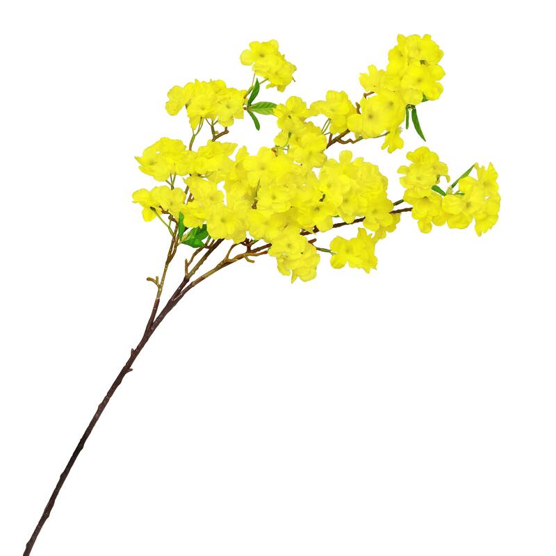 Set of 3 Yellow Artificial Spring Cherry Blossom Flower Stem Spray 40in - 40" L x 10" W x 5" DP