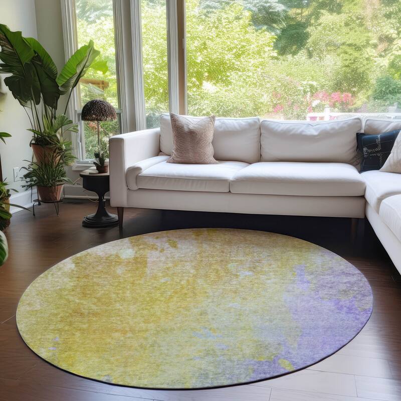 Machine Washable Indoor/ Outdoor Abstract Solid Chantille Rug - Wheat - 8' x 8'