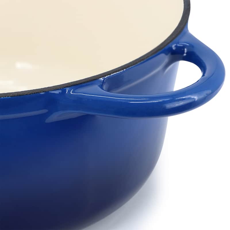 6.35 Quart Enameled Cast Iron Double Handle Dutch Oven Self Basting Lid in Deep Blue
