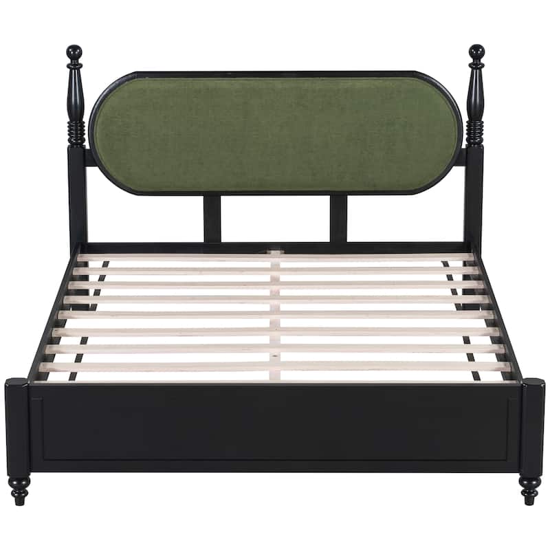 Christopher Knight Home - Alderwick Modern Upholstered Headboard Wood Low-Profile Platform Bed with Slatted Support