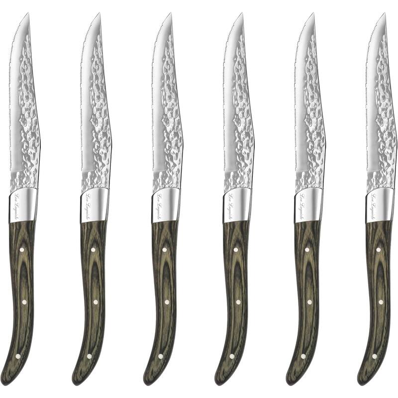 Amefa Set of 6 Lou Laguiole Vulcano Steak Knives - Silver and Pakka Wood - Silver and Pakka Wood - 6 Piece