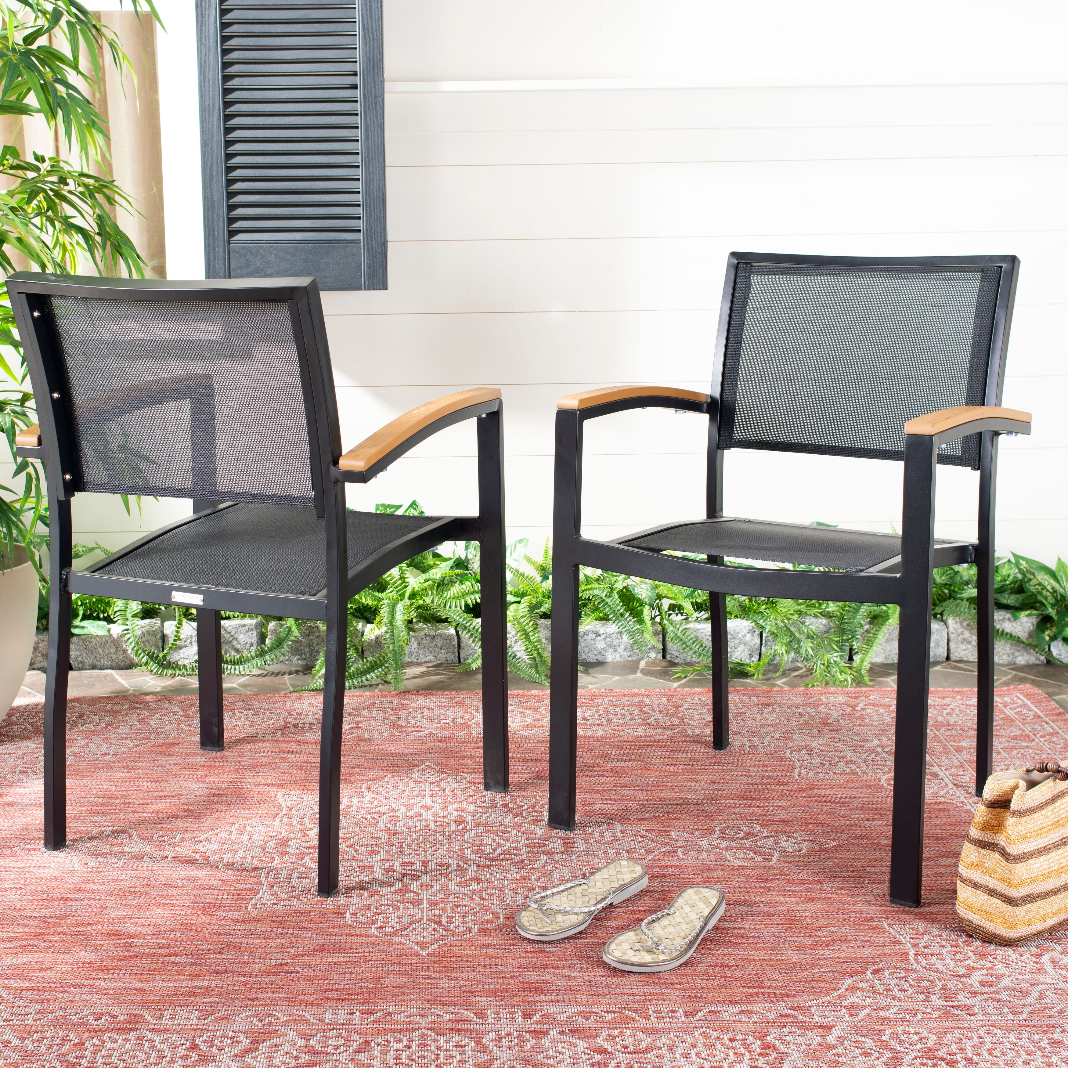 SAFAVIEH Outdoor Living Kaelan Chair Black Brown Set of 2