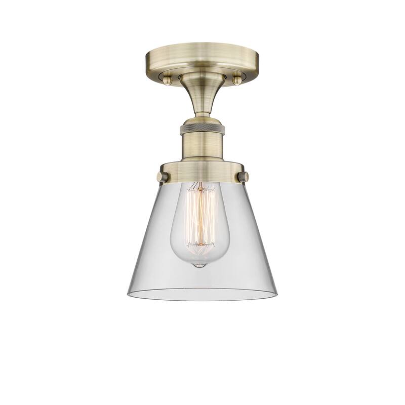 Innovations Lighting Edison Cone - 1 Light 7" Semi-Flush Mount - Antique Brass/Clear